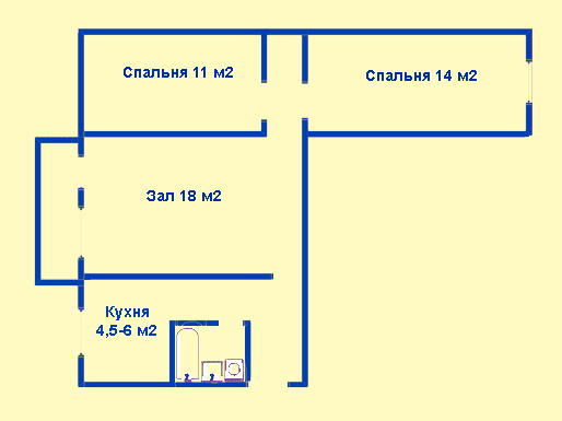 Схема 3-кв. хрущевки